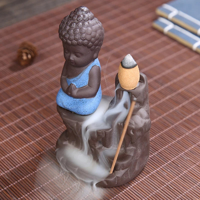 Praying little Buddha Back flow Incense Burner