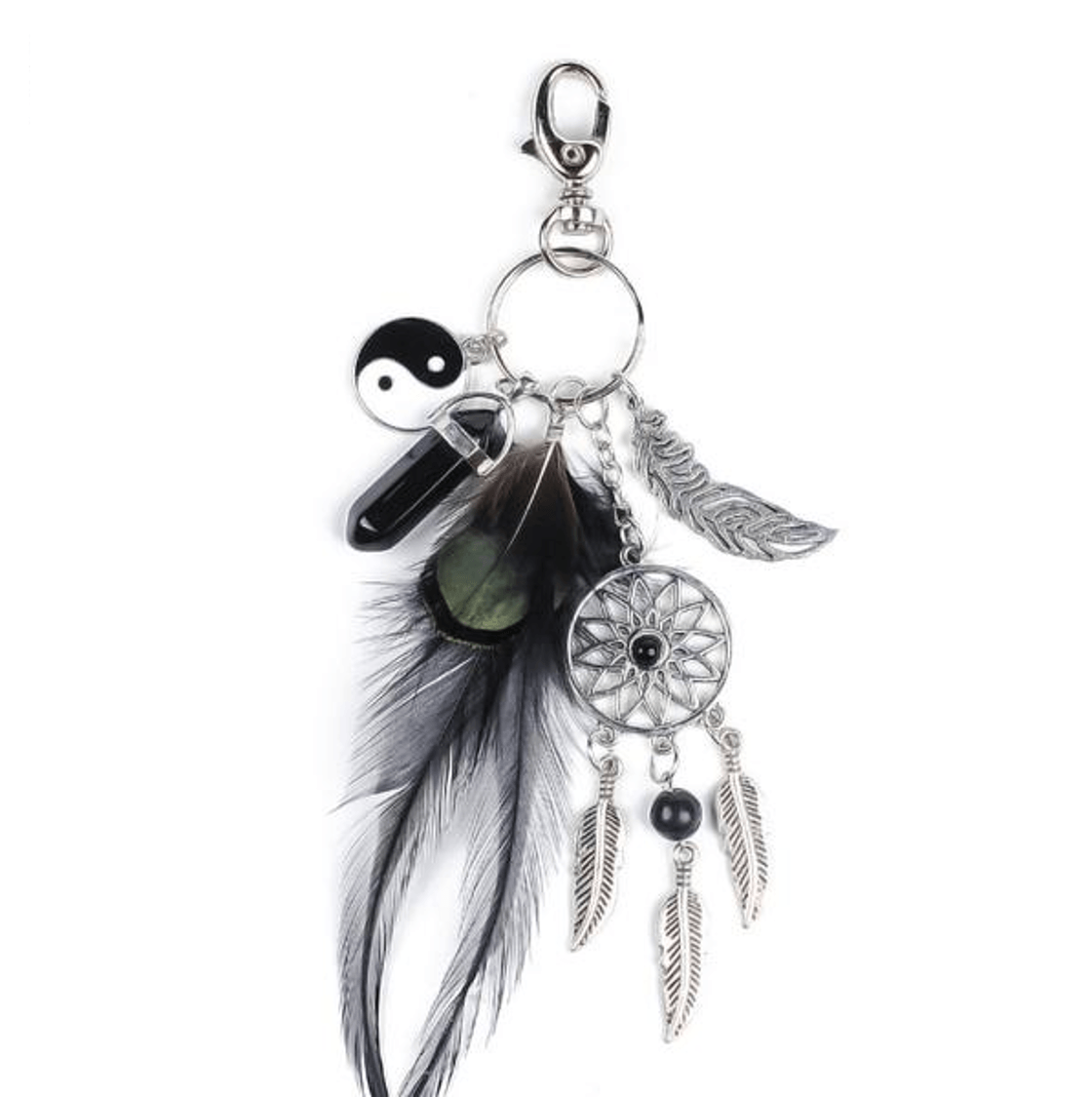 Natural Opal stone Dream Catcher Feather Keyring