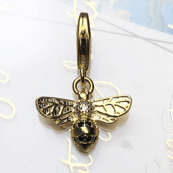 Silver & Zirconia Golden Honey Bee Charm