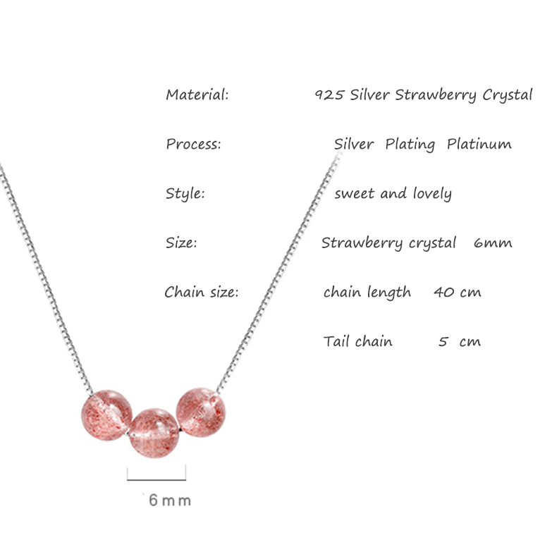 THAI SILVER Simplistic 3 Bead Strawberry Quartz Necklace