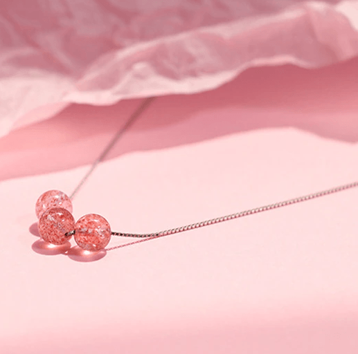 THAI SILVER Simplistic 3 Bead Strawberry Quartz Necklace