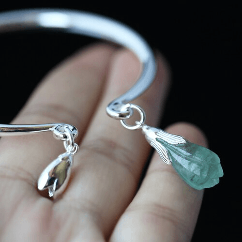 Ethnic Thai Silver Delicate FLUORITE SNOWDROP  Bangle