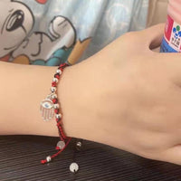 Thumbnail for Sterling Silver Hamsa Hand 'Nazar Eye' Red & Black Rope Bracelet