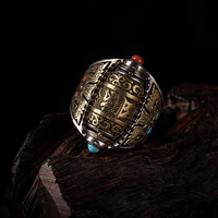 Thumbnail for Ethnic Tibetan Spinning Turquoise & Agate Six Syllable Mantra Prayer Ring