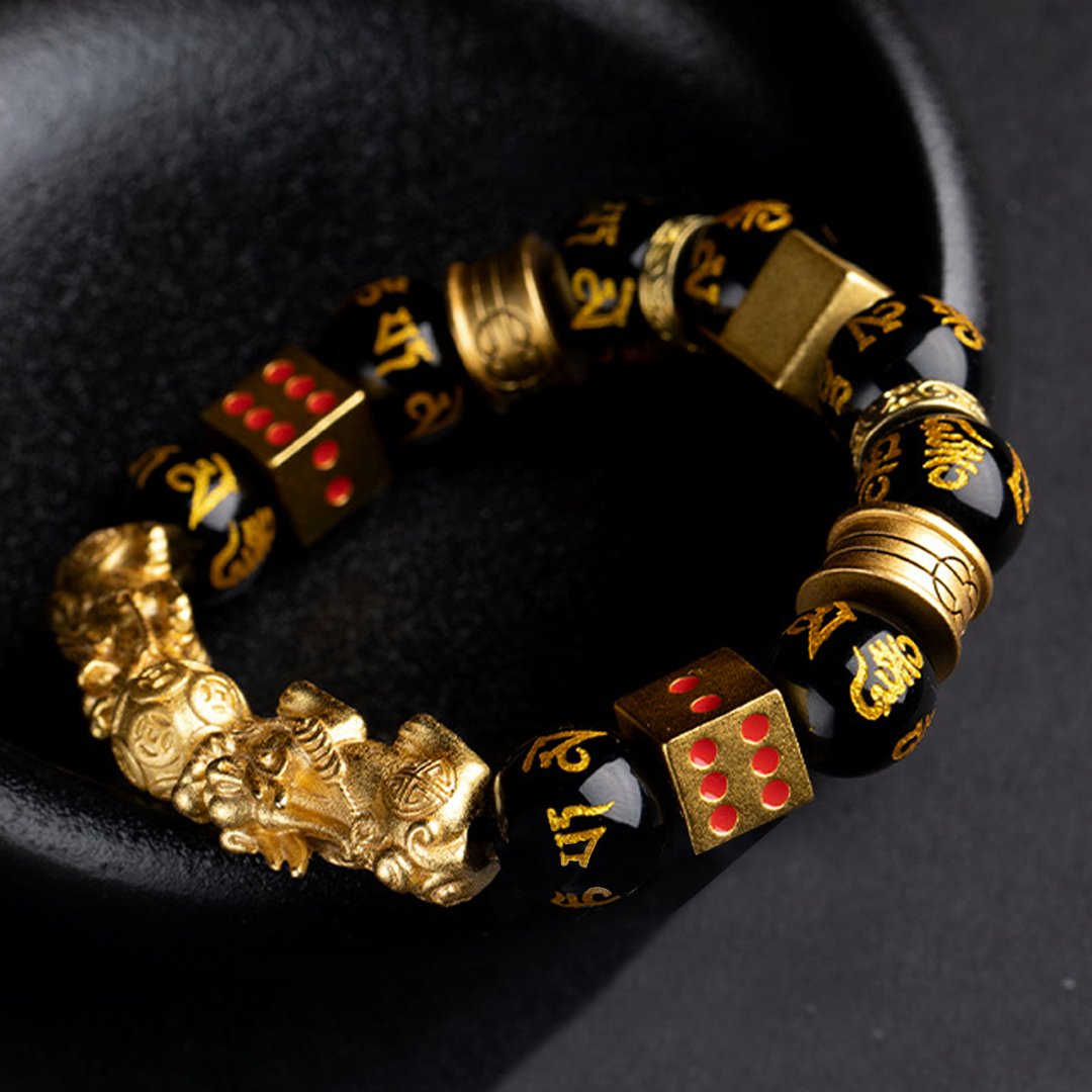 Feng Shui Black Obsidian Double Pixiu Wealth Bracelet