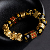 Thumbnail for Feng Shui Black Obsidian Double Pixiu Wealth Bracelet