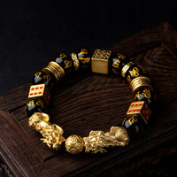 Thumbnail for Feng Shui Black Obsidian Double Pixiu Wealth Bracelet