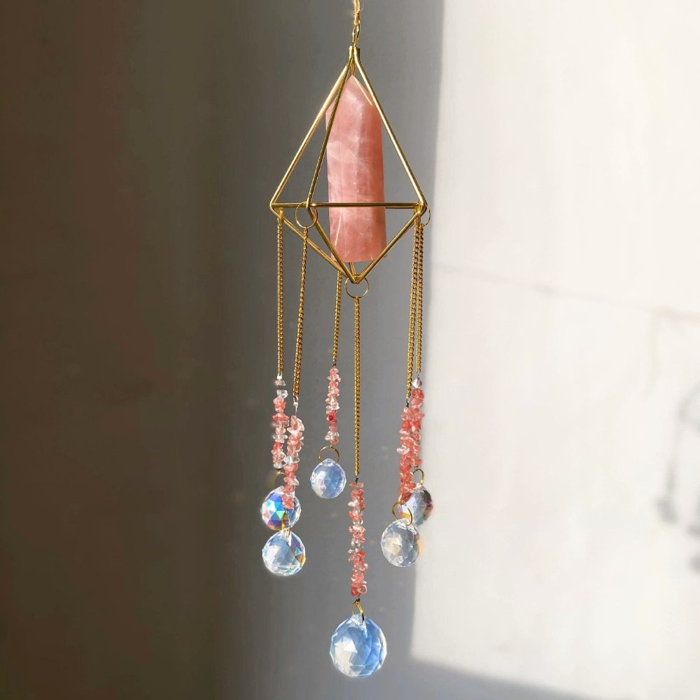 Feng Shui Crystal Pink Quartz Suncatcher