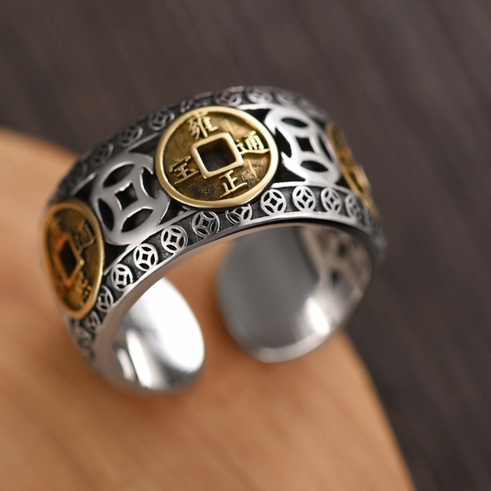 Feng Shui Five-Emperor Lucky Coins Ring