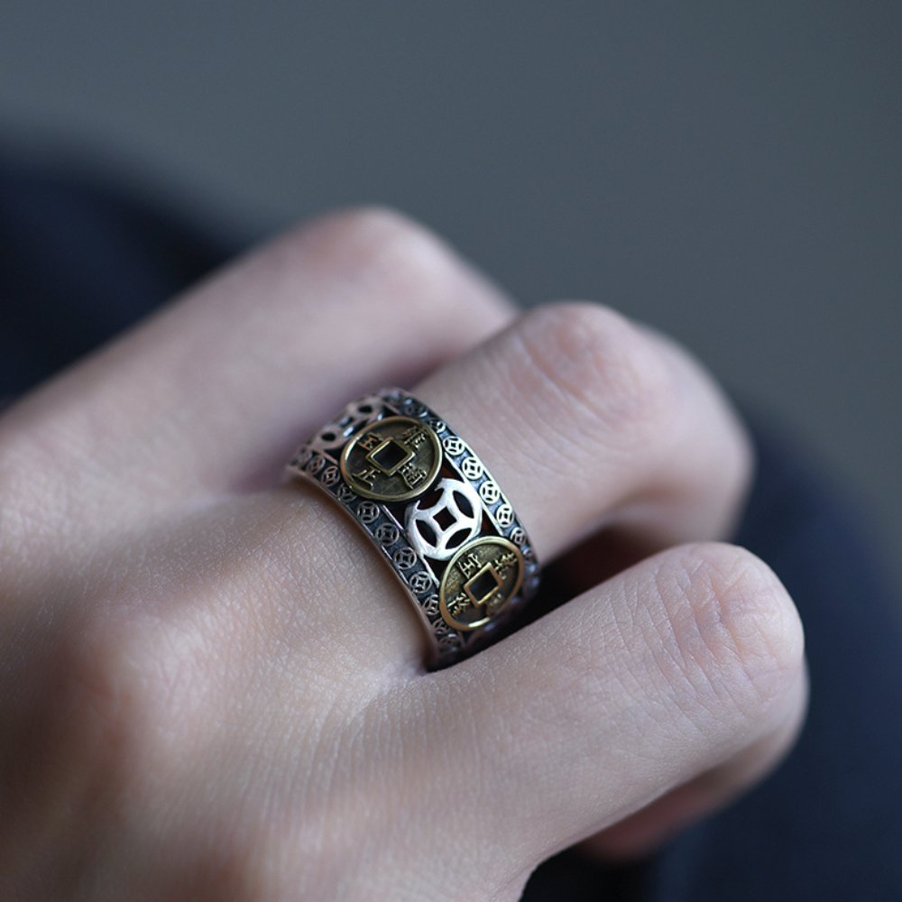 Feng Shui Five-Emperor Lucky Coins Ring