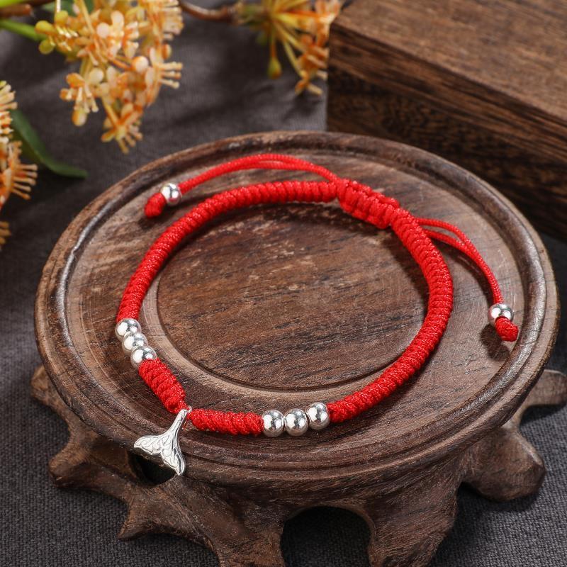 Red Rope & Silver Fishtail 'SPIRITUAL REBIRTH' Bracelet