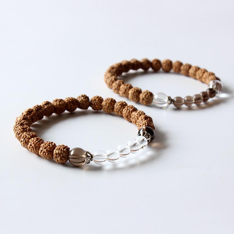 Rudraksha With Crystal Beads Stretch Bracelet