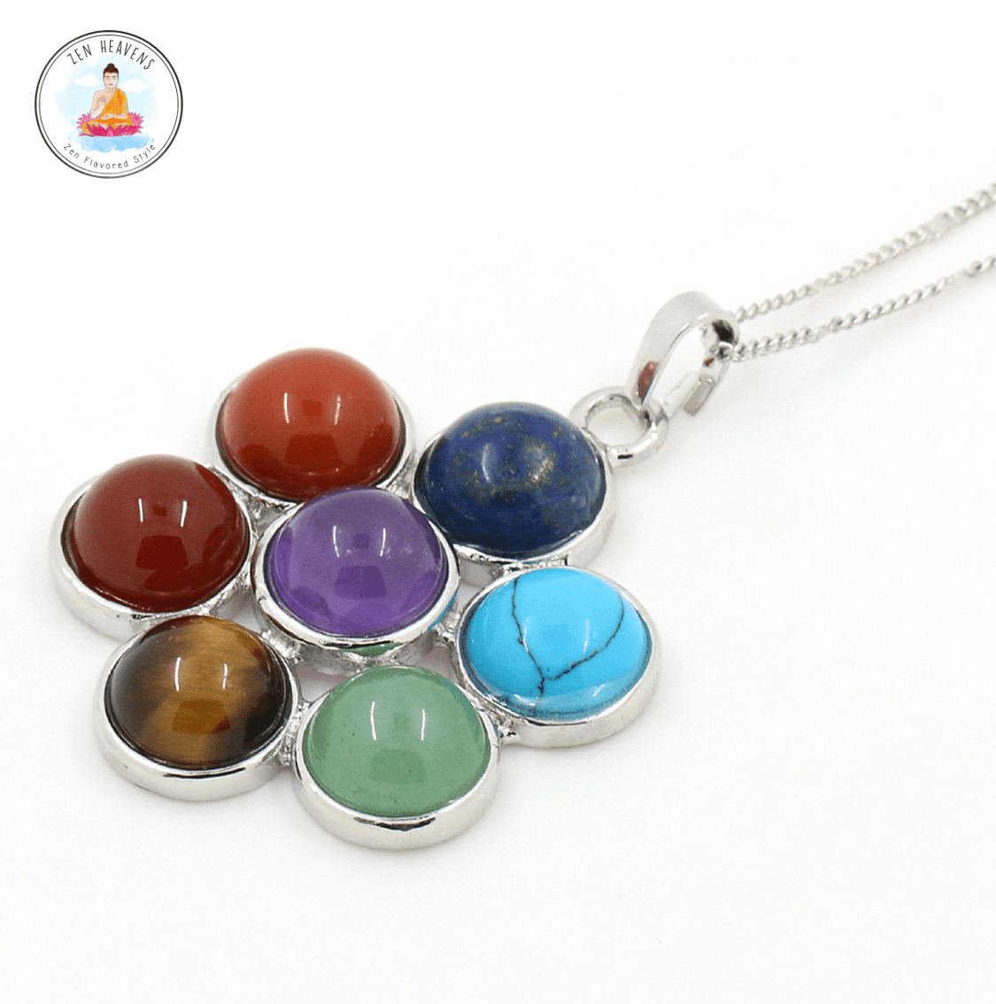 7 Chakra Natural Stone Flower Pendant Necklace ** With FREE Matching RING while stocks last!