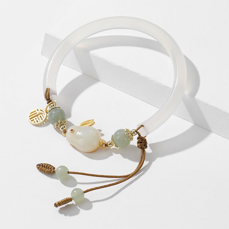 Fortune Rabbit White Chalcedony Bracelet