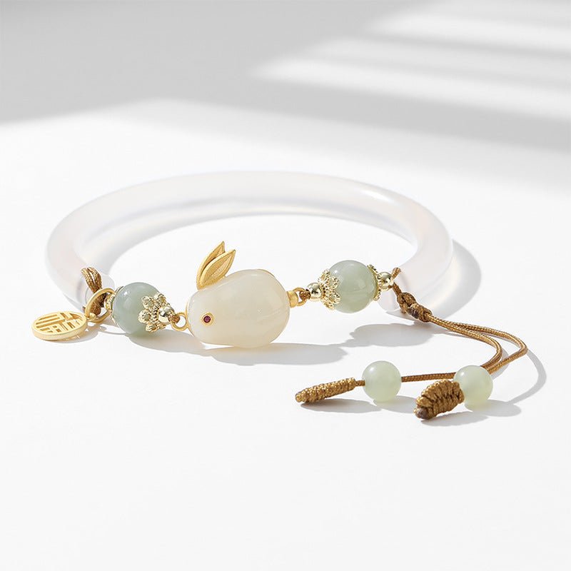 Fortune Rabbit White Chalcedony Bracelet