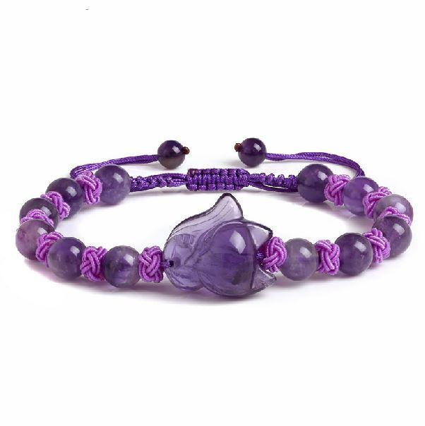 Hey FOXY LADIES!... Natural Amethyst, Strawberry Quartz & Rose Quartz Carved Fox Bracelet