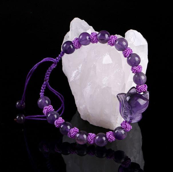 Hey FOXY LADIES!... Natural Amethyst, Strawberry Quartz & Rose Quartz Carved Fox Bracelet