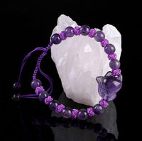 Thumbnail for Hey FOXY LADIES!... Natural Amethyst, Strawberry Quartz & Rose Quartz Carved Fox Bracelet