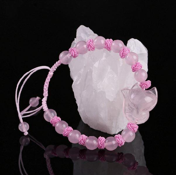 Hey FOXY LADIES!... Natural Amethyst, Strawberry Quartz & Rose Quartz Carved Fox Bracelet