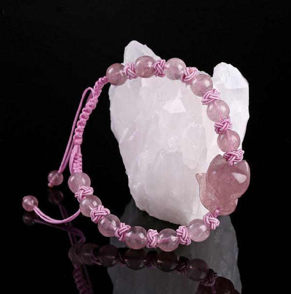 Hey FOXY LADIES!... Natural Amethyst, Strawberry Quartz & Rose Quartz Carved Fox Bracelet