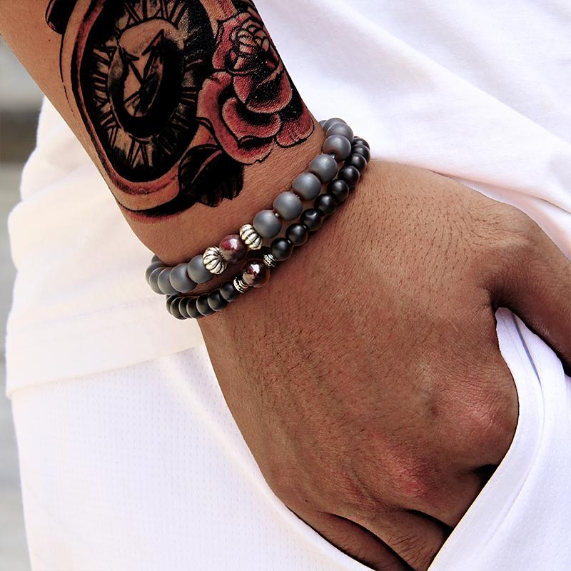 Matte Black Onyx/Hematite Stone with Garnet Stone-HONESTY  Bracelet