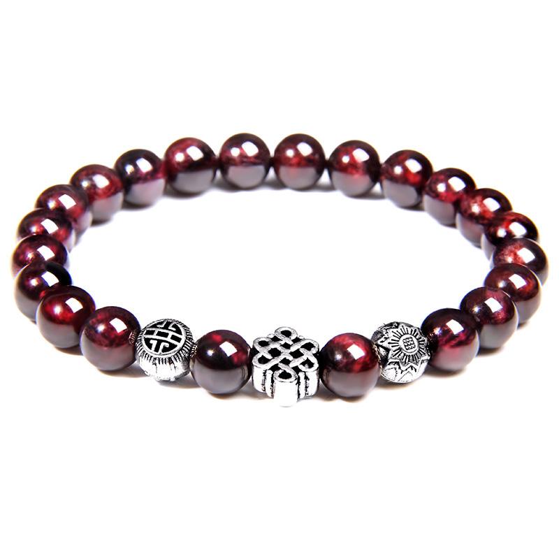 Natural Garnet Stone & Eternal Knot/Lotus SINCERITY Bracelet