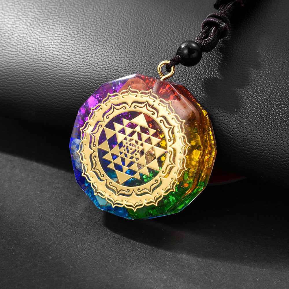 Sacred Sri Yantra Orgonite Chakra Necklace YourSoulPlace.com