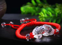 Thumbnail for Hand Carved Clear Quartz FENG SHUI PIXIU 'AMPLIFIED PROSPERITY' Red Rope Bracelet