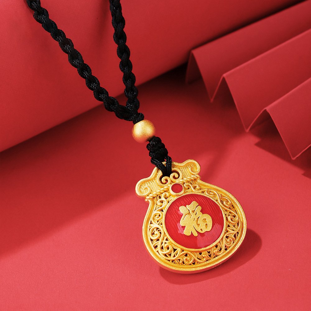 Gold Pixiu Lucky Money Bag Necklace