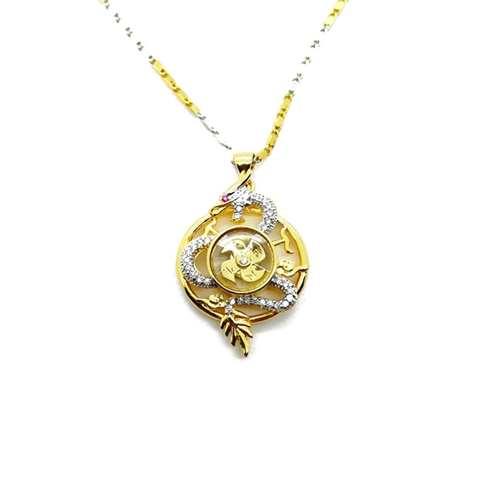 Gold Rotating Windmill Energy with Dragon Feng Shui Lucky Necklace