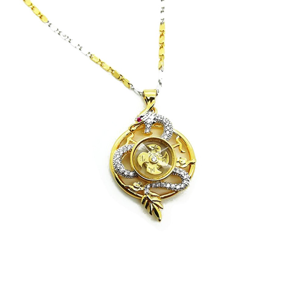 Gold Rotating Windmill Energy with Dragon Feng Shui Lucky Necklace