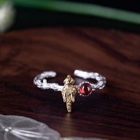 Thumbnail for Golden Bird and Red Garnet Silver Ring