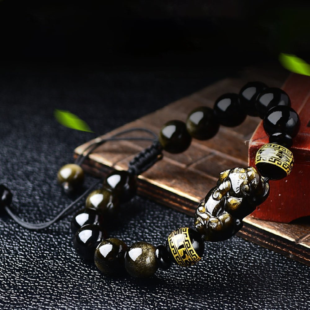 Golden Sheen Obsidian Wealth Pixiu Bracelet