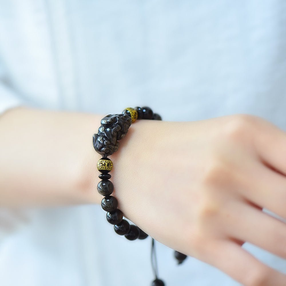 Golden Sheen Obsidian Wealth Pixiu Bracelet