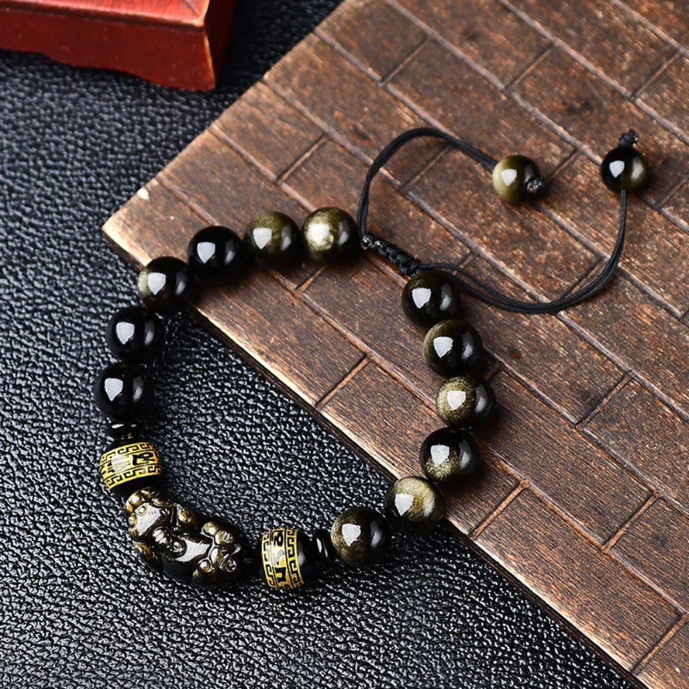 Golden Sheen Obsidian Wealth Pixiu Bracelet