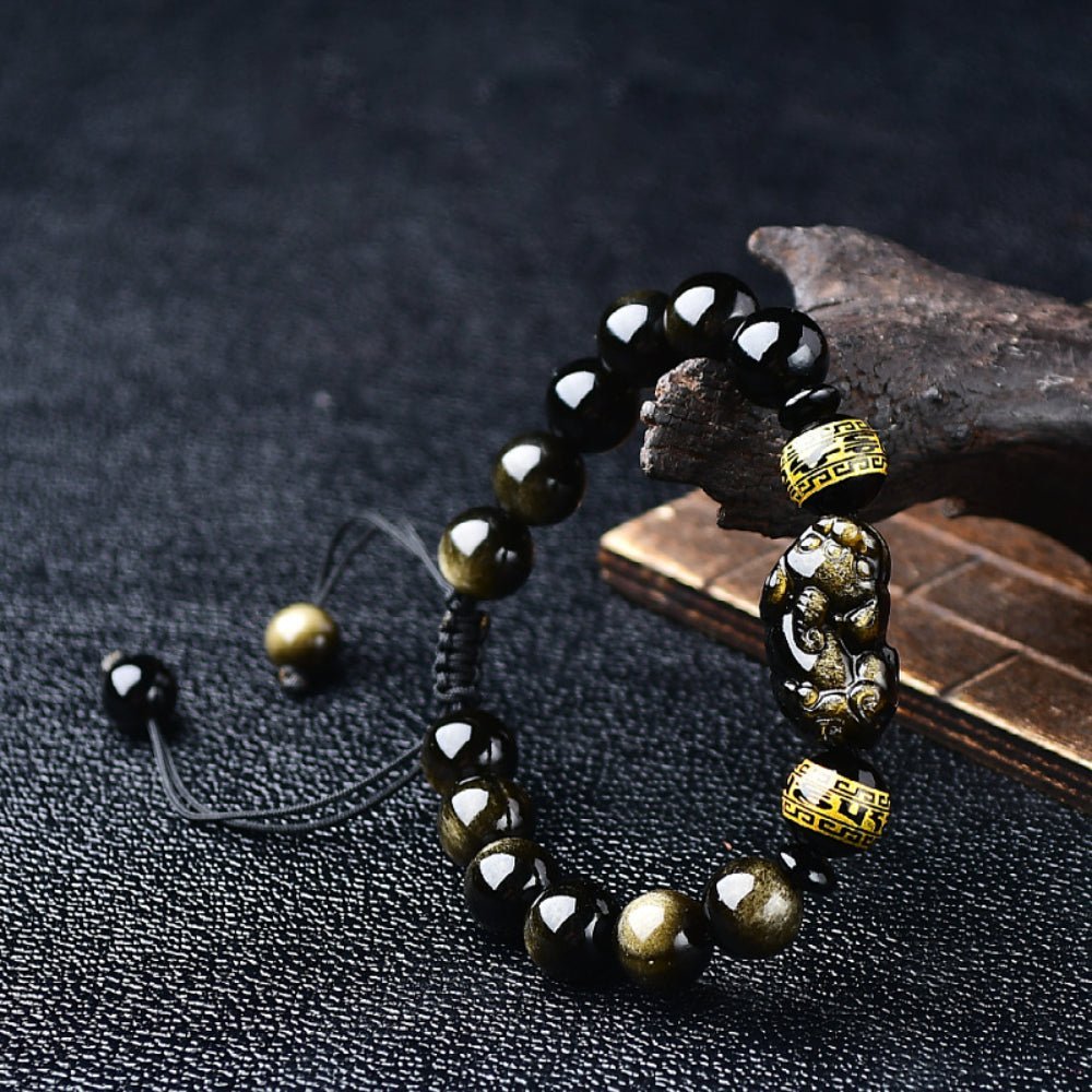 Golden Sheen Obsidian Wealth Pixiu Bracelet