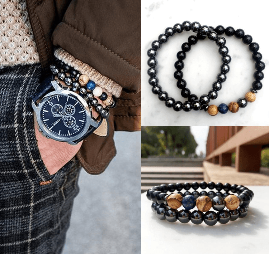 2/pc set Men's Natural Stone Grounding Bracelets