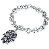 Thumbnail for Hamsa Hand Evil Eye Steel Bracelet for Men-Fits up to 10