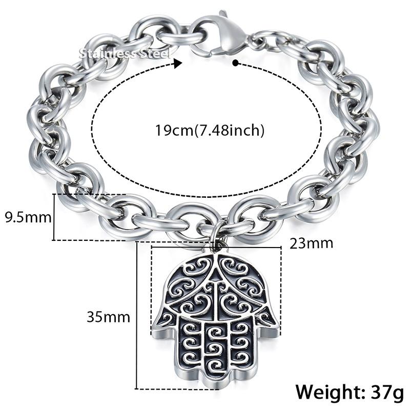 Hamsa Hand Evil Eye Steel Bracelet for Men-Fits up to 10" wrist