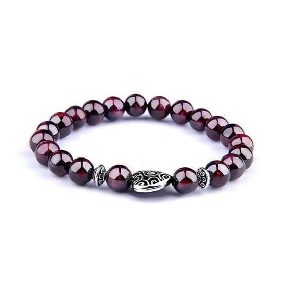 Natural Garnet Stone & Eternal Knot/Lotus SINCERITY Bracelet