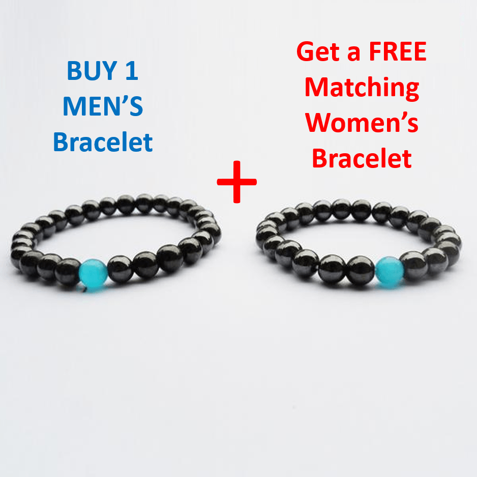 Black Magnetic Hematite Men's HEALTH & Energy Bracelet with Blue Cat's Eye Stone