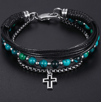 Thumbnail for Chrysocolla Stone , Leather & Box Link  3pc  DETOX Bracelet Set