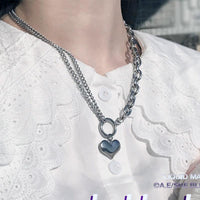 Thumbnail for Titanium Steel  'BIG HEART' Dual Link Chain Necklace