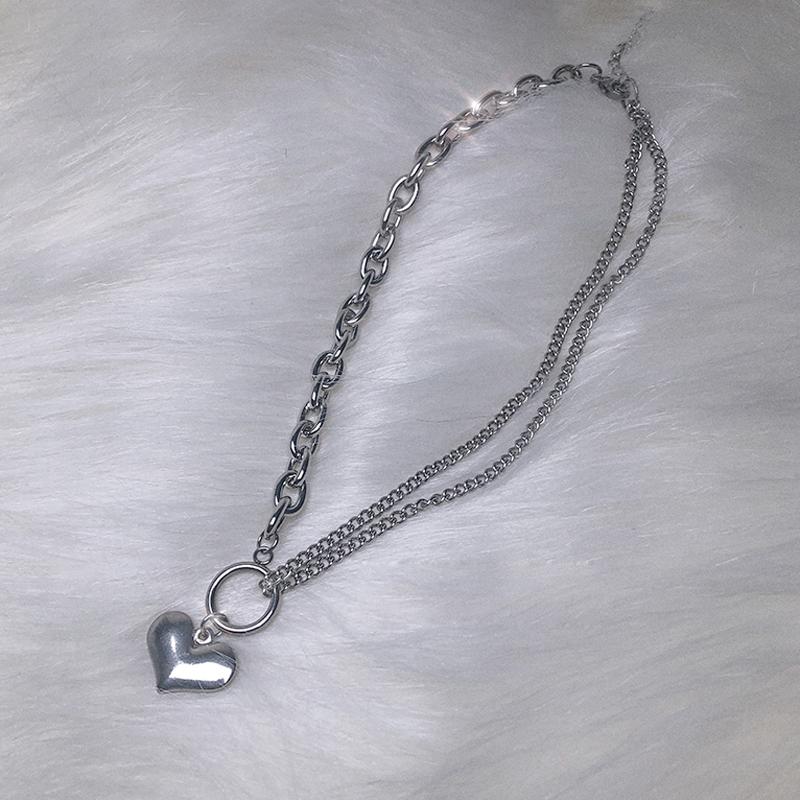 Titanium Steel  'BIG HEART' Dual Link Chain Necklace