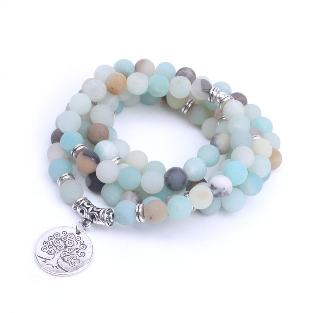 Frosted Natural Amazonite Beads Mala