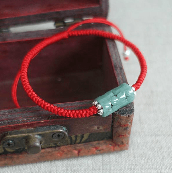 Natural Burmese Jade,Sterling Silver & Red Rope PURIFYING Bracelet