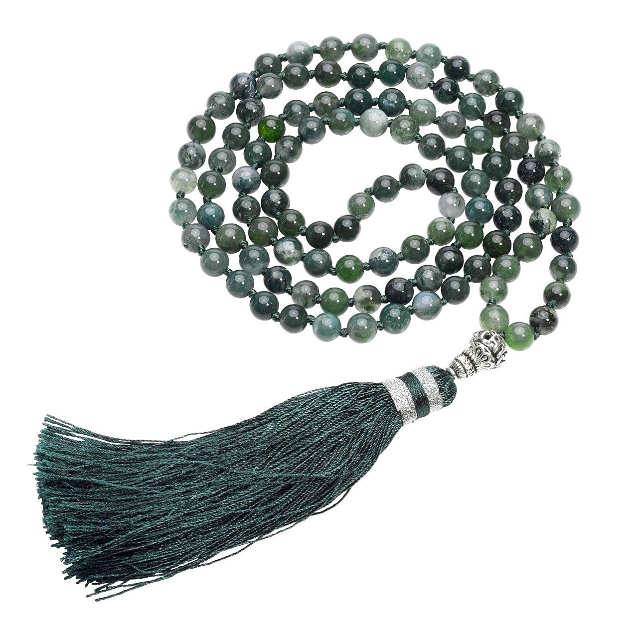 6mm Natural Rhodochrosite/Moss Agate 108 Bead Mala