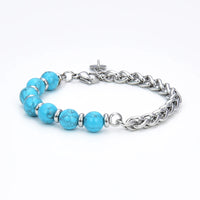 Thumbnail for Mens Turquoise & Cuban Link Stainless Steel 3 in 1 HEALING Bracelet