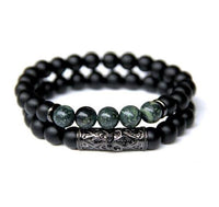 Thumbnail for 2/pc Natural Black Onyx & Kambaba Jasper' FOR PEACE'  Men's Bracelet  Set