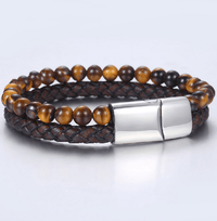 Thumbnail for Mens Genuine Leather &  Tiger Eye  WILLPOWER Bracelet